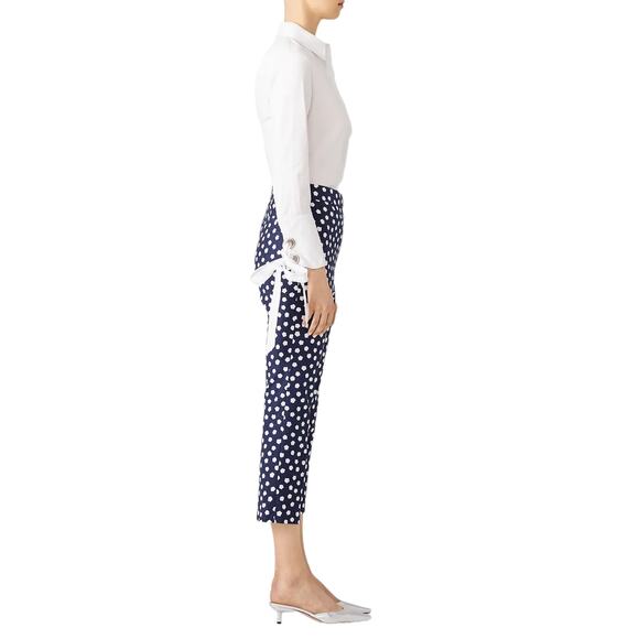 KATE SPADE Cloud Dot textured cropped straight leg career pants navy blue Size 0 - Picture 3 of 9